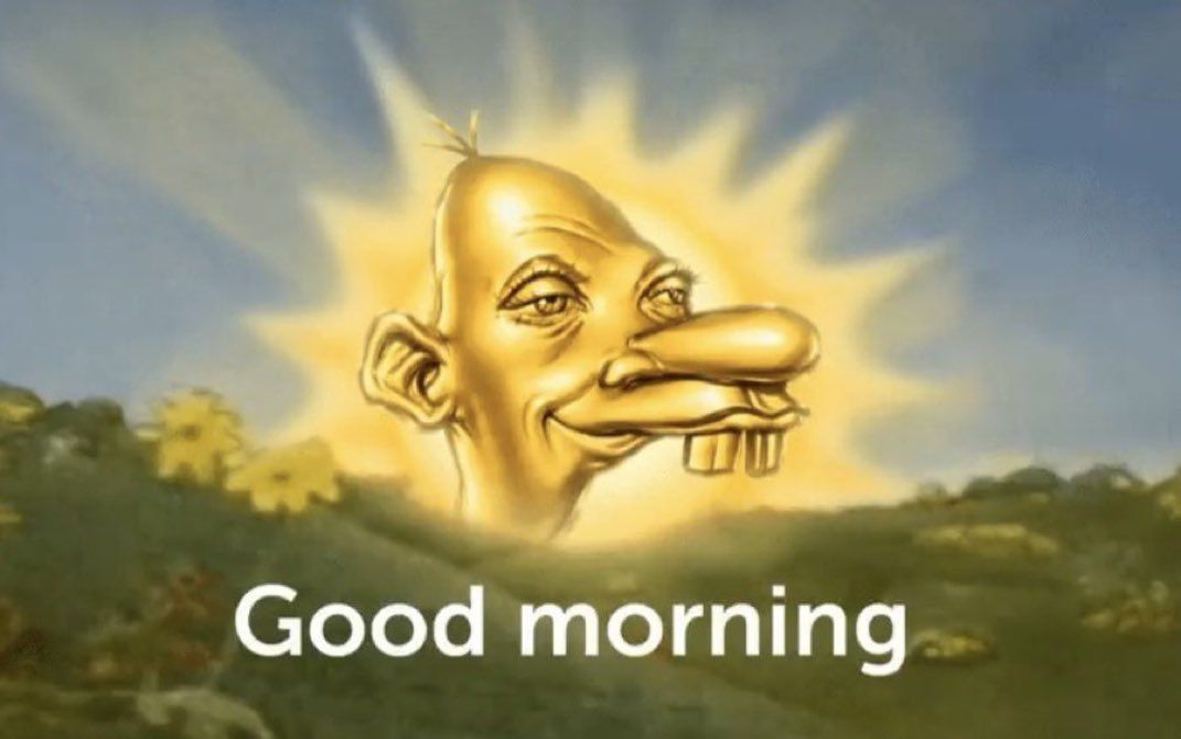 Neegy rising over a landscape with Good morning text