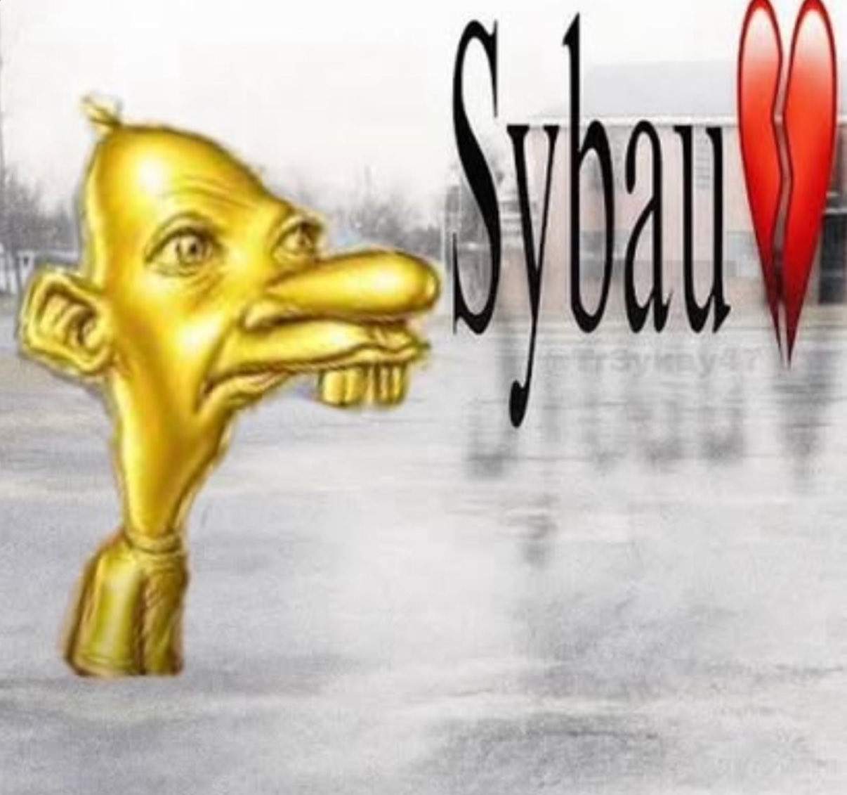 Low quality Neegy edit with Sybau text and a broken heart