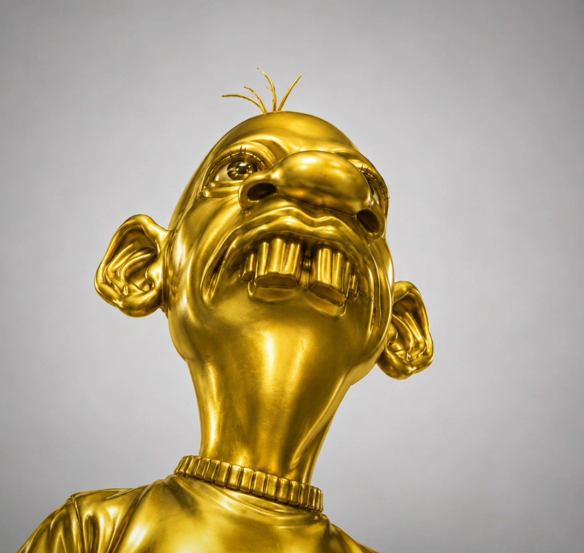 Golden Neegy bust sculpture photographed from below