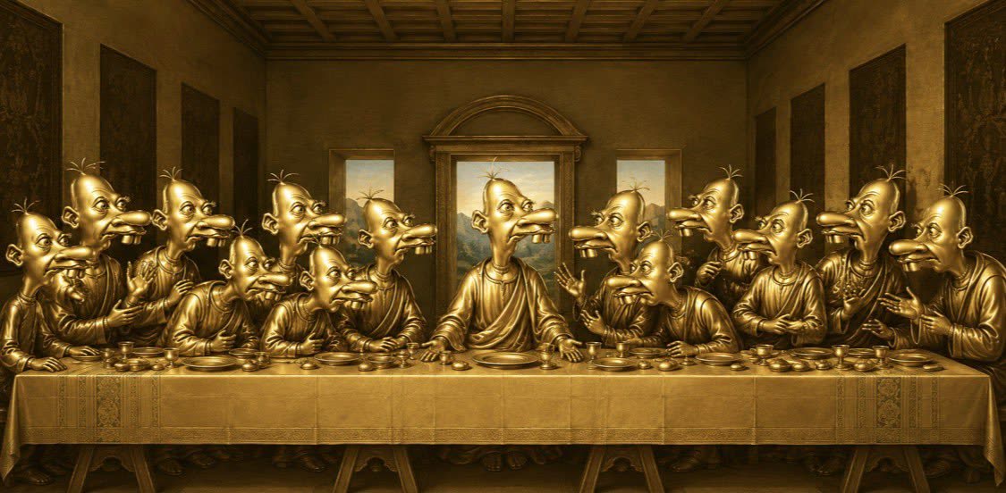 The Last Supper repainted with golden Neegy figures