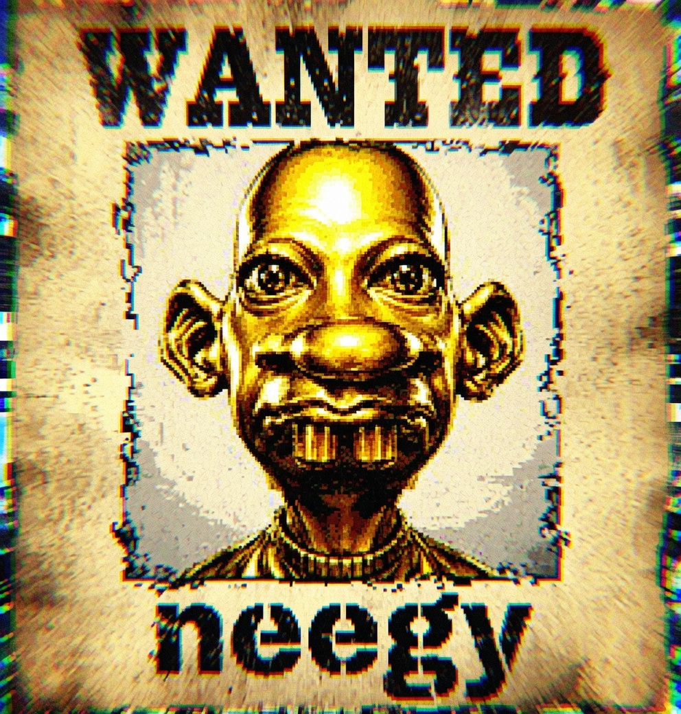 Pixelated wanted poster featuring Neegy